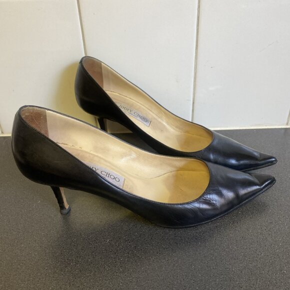 Jimmy Choo Tony 85 Classic Black Leather Pointy Heels - Picture 3 of 14